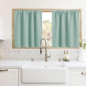 RYB HOME Cafe Blackout Curtains 24 inch Length, RV Curtains for Camper Windows, Mini Short Small Insulating Light UV Heat Blocking Privacy Half Window Tiers, Width 42 by Length 24, Aqua, 2 Panels