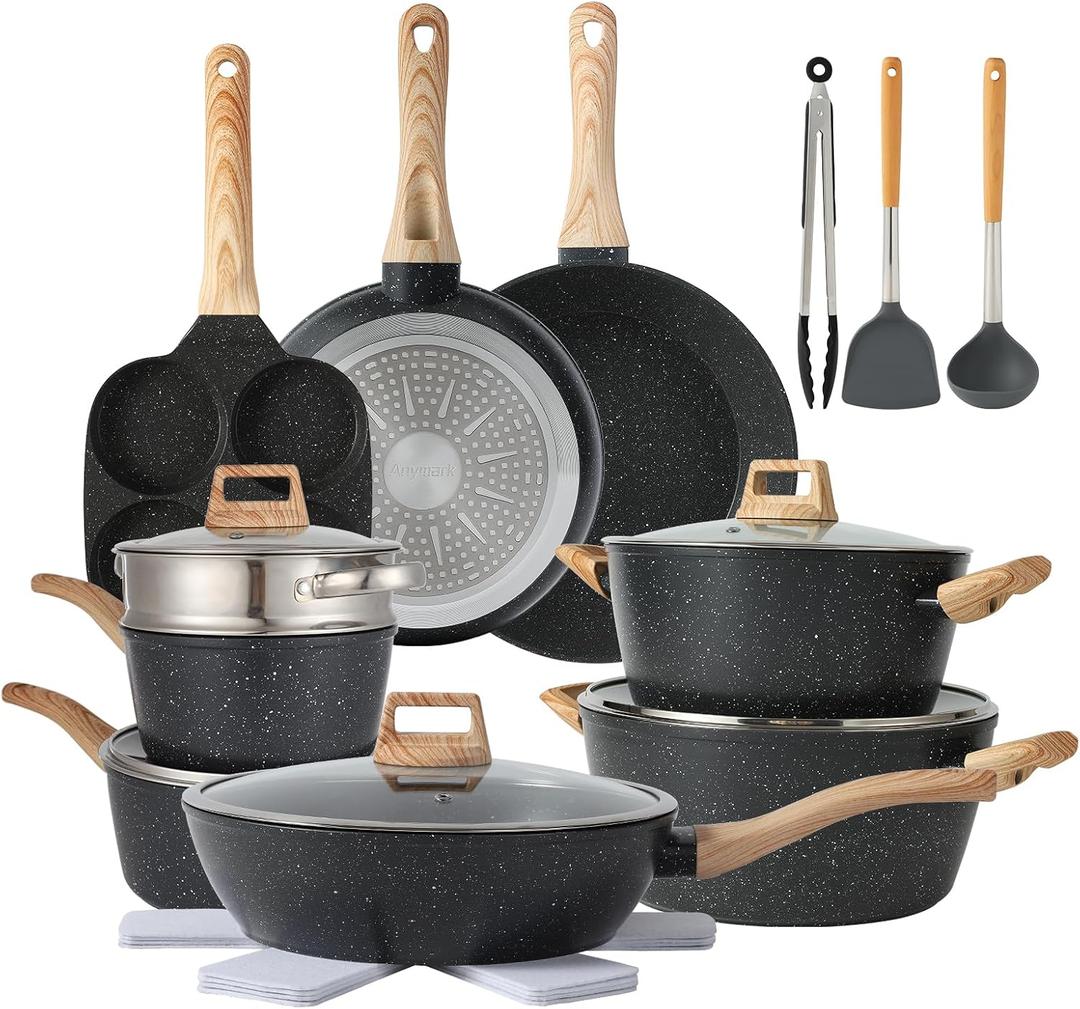 21PCS Pots and Pans Set Non Stick Cookware Set Nonstick with Cooking Set (black, 21pieces)