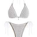 ZAFUL Womens 2 Piece Triangle Bikini Hollow Out Halter Bikini Sets Sexy Bathing Suit High Waisted Side Tie Swimsuits, Brown, Size: M