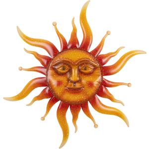 VZVXCC Sun Metal Wall Art Outdoor Decor-Rustic Retro 3D Sun Face Metal Wall Sculpture Large Outdoor Wall Art Hanging Decoration Garden, Patio, Farmhouse Mothers Day Gifts (Bright Yellow)