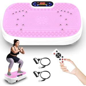 Vibration Plate Exercise Machine, Whole Body Workout Fitness Platform Vibration Plate with Resistance Bands for Home Training Equipment Speed Control