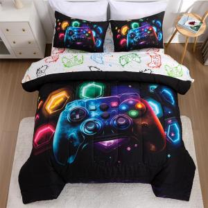 NTBED Game Console Comforter Set for Boys Girls Kids Space Universe Gaming Geometric Lightweight Microfiber Gamer Bedding Sets (Multi, Twin 5Pcs) (Yellow)