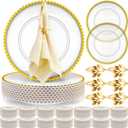 Bokon 50 Set Clear Charger Plates Bulk 13 Inch Beaded Plastic Charger Plates with Napkin Rings Acrylic Round Dinner Table Decorative Plates for Party Wedding Thanksgiving(Clear and Gold)