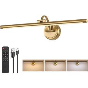 Picture Light for Wall, Dimmable Battery Operated Art Light, Picture Frame Light with Remote & Timer, Cordless Wall Sconce with 3 Colors Temperature for Pantings, Photo Gallery(Brass, 23.6inch)