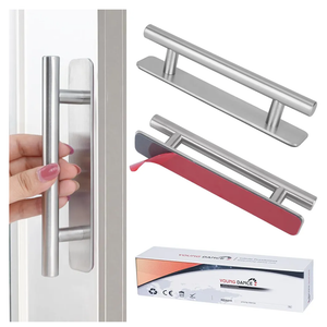 Self-Stick Instant Cabinet Drawer Handles Pulls - 5" Stainless Steel Adhesive Door Handles, No Drilling Design, Stick On Handle for Cabinets, Drawer, Door, Window, Wardrobe Handle - 2 Pack