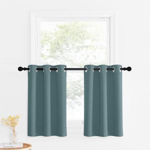 NICETOWN 30 inch Length Curtains Valances - Blackout Thermal Insulating Drapes for Office Bathroom Kitchen Basement Cafe RV Camper Windows Blinds (Greyish Blue, 34 by 30 Inch Long, 2 Pcs)