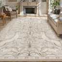 Lahome Boho Animal Washable Rugs for Living Room 8x10, Beige Soft Rugs for Bedroom, Botanical Large Boho Non Slip Dining Room Carpet for Under Table Office Kids Playroom (8x10ft,Beige)