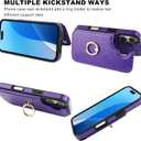 ONETOP for iPhone 16 Wallet Case with Card Holder, 360 Rotation Ring Kickstand RFID Blocking PU Leather Double Magnetic Clasp Shockproof Cover for Women and Girls 6.1 Inch (Purple)