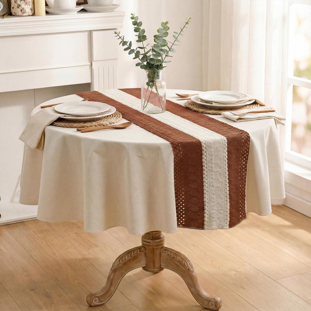 Horaldaily Caramel Table Cloth 6060 Inch Round, Farmhouse Rustic Heavy Weight Tablecloth, Wrinkle Free Farmhouse Style Table Cover for Home Party Decor