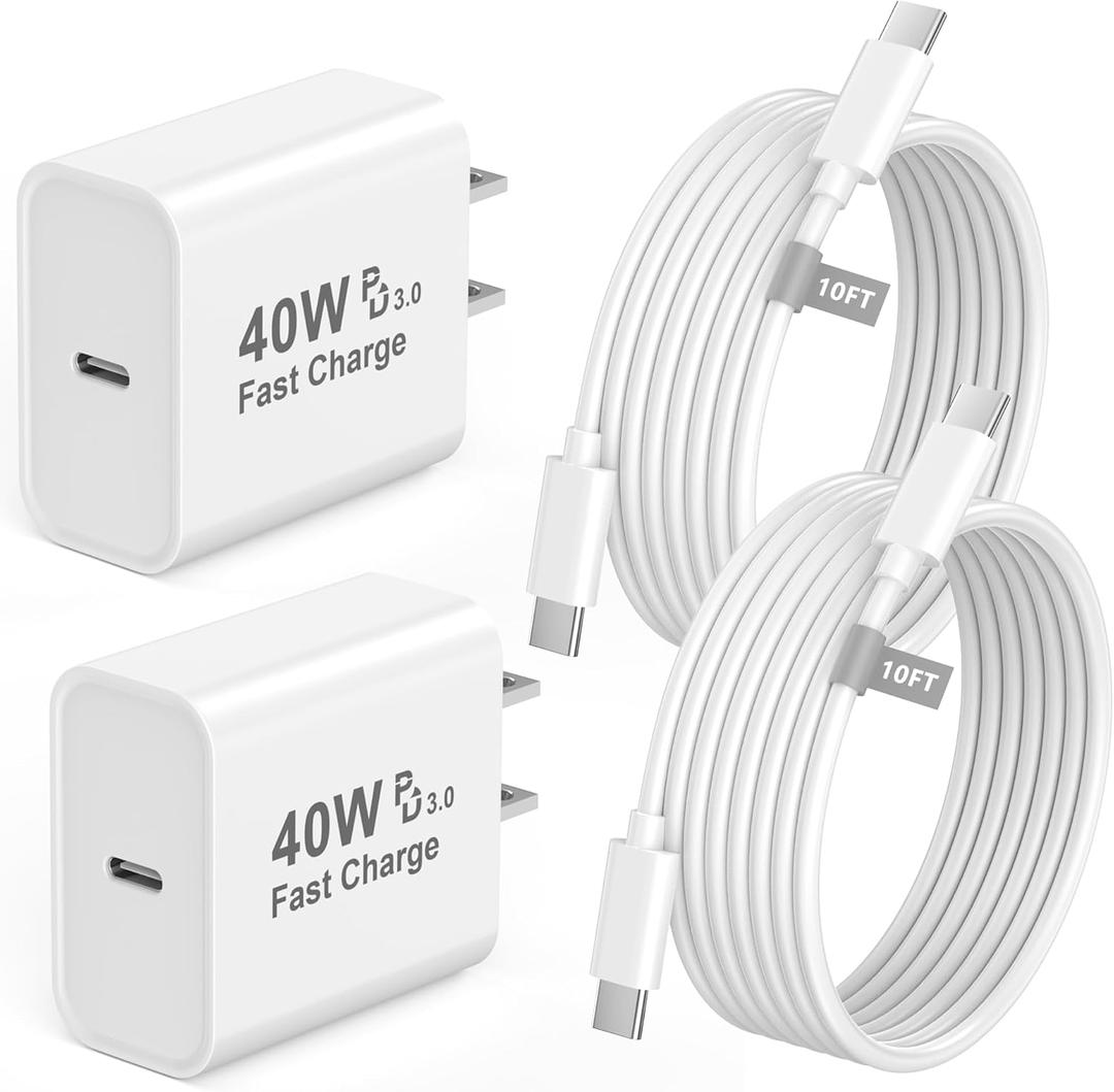 [Apple MFi Certified] iPhone 17 Pro Max Charger Fast Charging 10 FT, 2 Pack 40W USB C Charger Block with 10FT Long Type C Charging Cable Cord for iPhone 17/17 Pro/17 Pro Max/Air/16/15/16 15 Pro Max