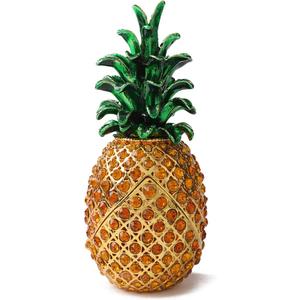 Pineapple Jewelry Trinket Boxes Hinged Hand-painted with Crystal Fruit Collectible Ornaments Gift Room Decor for Women Girls