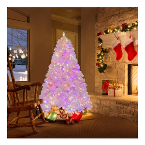 6 FT Flocked Artificial Christmas Tree Hinged with 350 LED Lights 808 Branch Tips