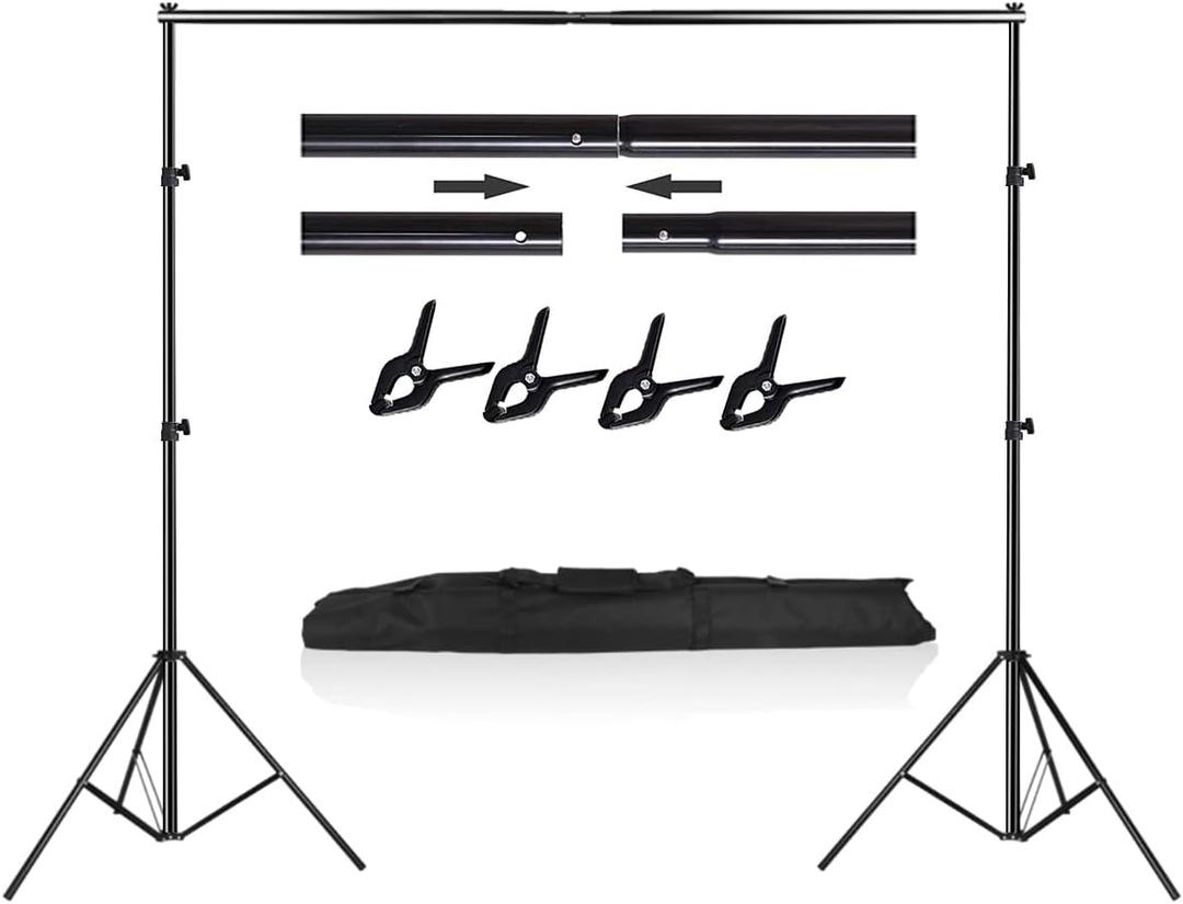 Photo Video Studio Photography Backdrop Stand, 8 x 8 ft Adjustable Photo Background Holder, Back Drop Banner Stand Support System Kit with Carry Bag