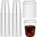 Foxtell 100 Pcs 16 Oz Clear Plastic Cups with Strawless Sip Lids Disposable Round Bottom Togo Cups for Iced Coffee Smoothie Beverage Cold Drinks Disposable Iced Coffee Cups for Party Catering BBQ
