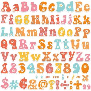 260 PCS Groovy Bulletin Board Letters for Classroom 4” Letters Combo Pack Set Groovy Retro Hippie Classroom Decorations Daisy Alphabet Numbers Symbols Letters Bulletin Cutouts Card for Classroom Decor