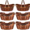 Wesiti 6 Pcs Wicker Picnic Basket with Handle, Hand Woven Harvest Basket Bulk, Wicker Flower Hoppet for Storage, Picnics, Easter, Organizing, Egg Gathering, Candy, Wedding(Dark Brown)