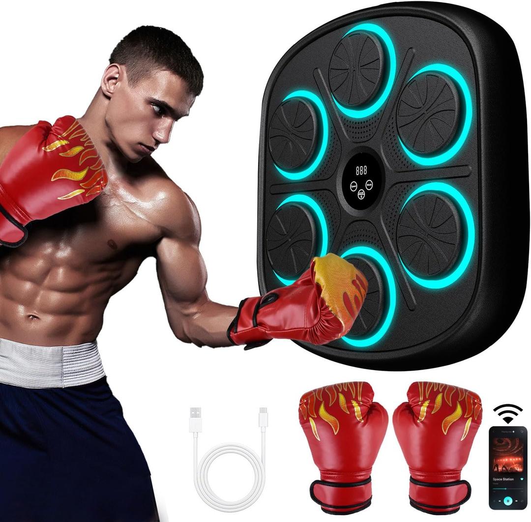 Music Boxing Machine with Boxing Gloves, Wall Mounted Smart Music Boxing Trainer, Electronic Boxing Target Workout Punching Equipment for Home, Indoor and Gym