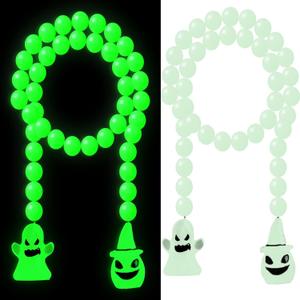Cunno Halloween Glow in The Dark Bead Decoration for Tiered Tray Ghost Pumpkin Plastic Luminous Beads String for Home Mantle Window Wall Hanging Decor Halloween Party Supplies,26.38 inch Long