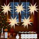YPGFDZYDHH 5 Pack 18" Moravian Star Outdoor Light, Moravian Star Christmas Tree Topper Lighted Battery Operated, Remote Control Hanging Outdoor Star Light for Advent Courtyard, Porch-White Cutout