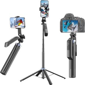 71" Selfie Stick Phone Tripod with Wireless Remote & 2 Fill Lights, Extendable Aluminum Phone Stand for iPhone/Android/Camera, Portable Travel Tripod for Vlogging, Live Streaming, Video Recording