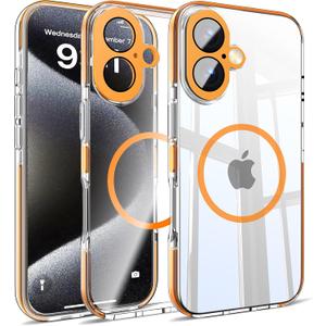 Misscase for iPhone 17 Magnetic Case,[Military Drop Protection] Clear Hard Plastics Cover, Camera Lens Protector,Compatible with MagSafe,Anti Yellowing Full Protection Cases-Orange