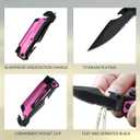 8.5" Military Outdoor EDC Camping Pocket Knife, 7 in 1 Multi-Function Folding Knives with Fire Starter LED Light Seatbelt Cutter Glass Breaker Bottle Opener Tactical Blade (Pink)