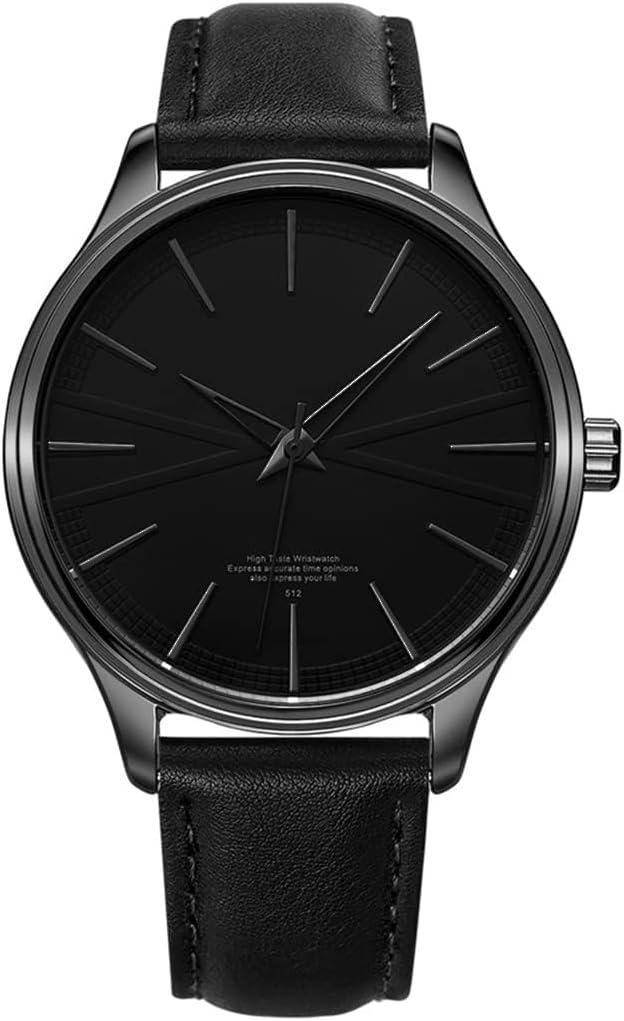 Mens Watches Ultra-Thin Minimalist Waterproof Fashion Simple Business Wrist Watch for Men Unisex Dress with Leather Band (512-All Black)