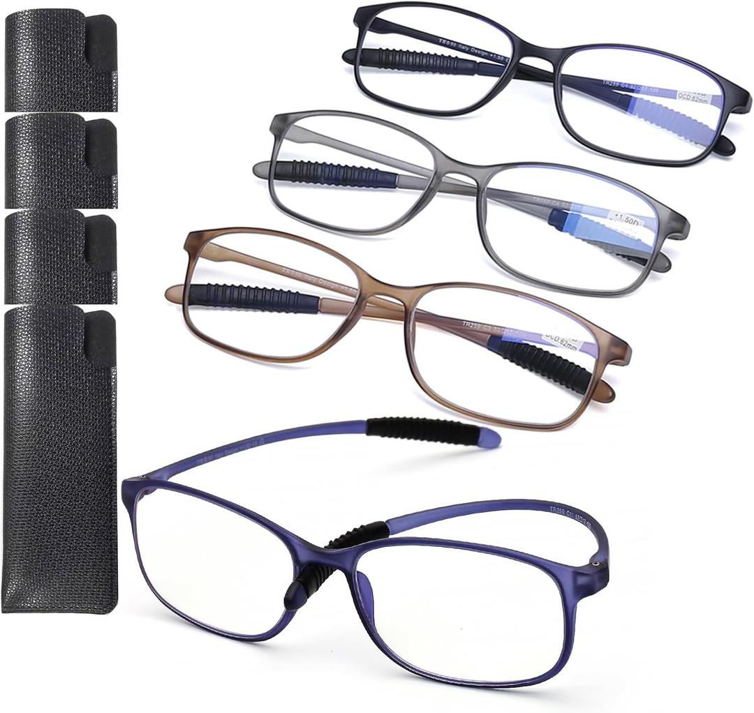1.25 Reading Glasses for Men Women, Blue Light Blocking Computer Readers, 4 Pack TR90 Flexible Unbreakable Frames Lightweight Cheaters