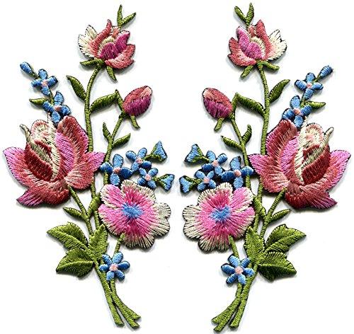 Mauve Pink Roses Pair Flowers Floral Bouquet Boho Embroidered Appliques Iron-ons Patches