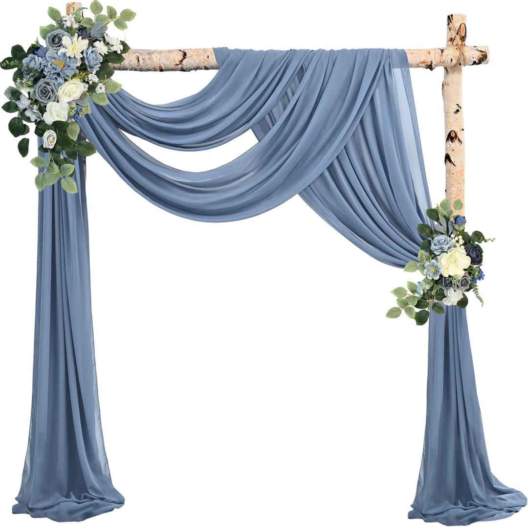 20Ft Length x 28" Width 2 Panels Wedding Arch Draping Fabric Dusty Blue Arch Drapes Chiffon Fabric Sheer Curtains Backdrop for Party Bridal Decorations Wedding Ceremony Ceiling Stage Reception Decor