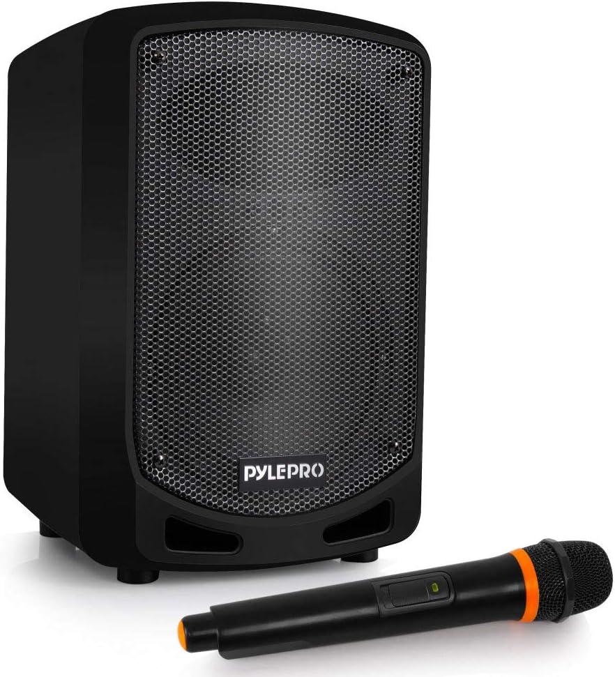 Pyle Portable Bluetooth PA Speaker System - Indoor Outdoor Karaoke Sound System w/Wireless Mic, Audio Recording, Rechargeable Battery, USB/SD Reader, Stand Mount, for Party, Crowd Control - Pyle