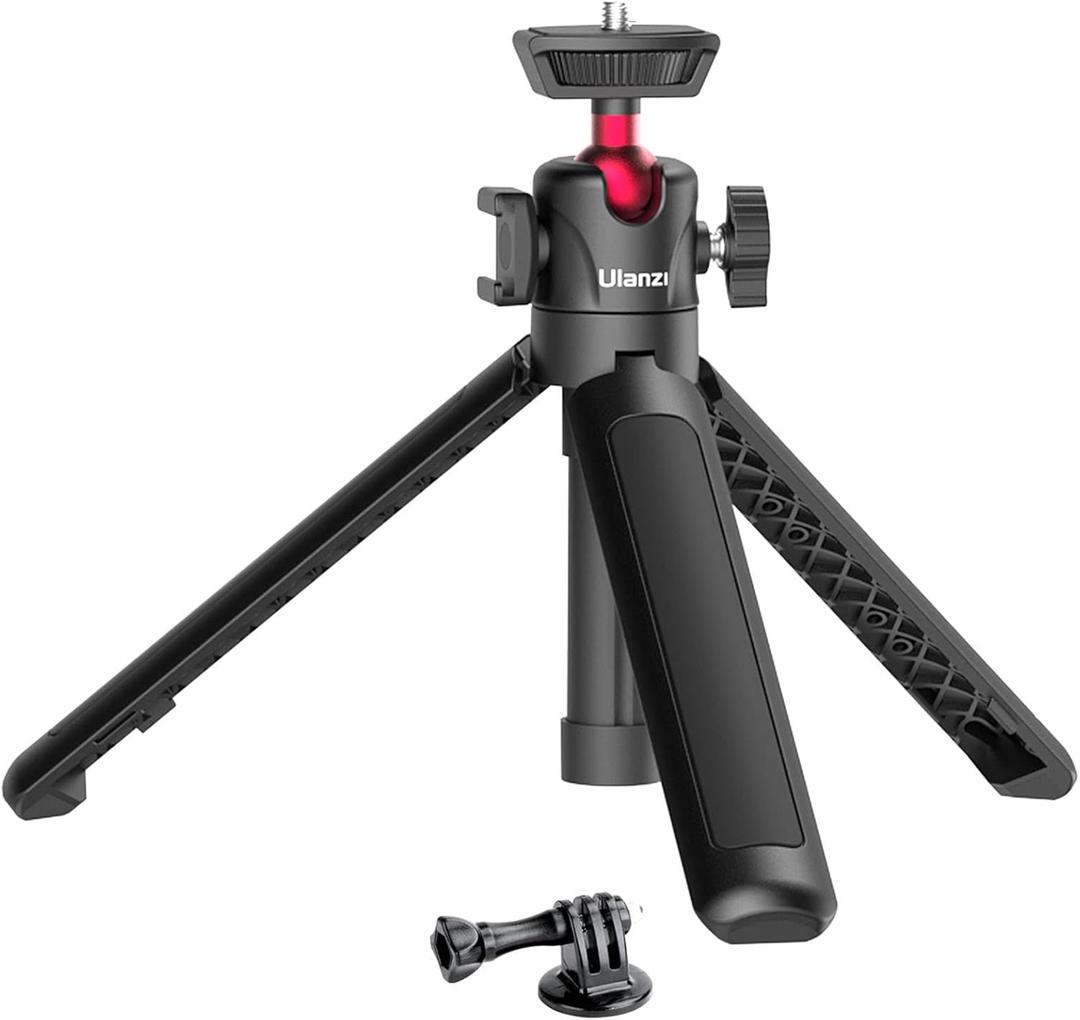 MT-16 Extendable Mini Camera Tripod, 4 Levels Adjustment 360 Ball Head Cold Shoe Lightweight Portable Vlog Travel Selfie Stick Handle Grip Desktop Webcam Tripod for DSLR Action Camera