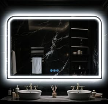 Antok LED Bathroom Mirror, LED Mirror with Lights for Bathroom, Lighted Vanity Mirrors for Wall, AntiFog, Dimmable, Tempered Glass, Memory Function, 3 Colors, Safe Use, 48" L x 32" W, White