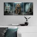 QYHART Inspirational Posters for Office 3 Piece Canvas Wall Art, Mindset Is Everything Tiger Kitten Gritty Triptych Wall Decor for Home Office Classroom, Framed Canvas 48x24 Inch