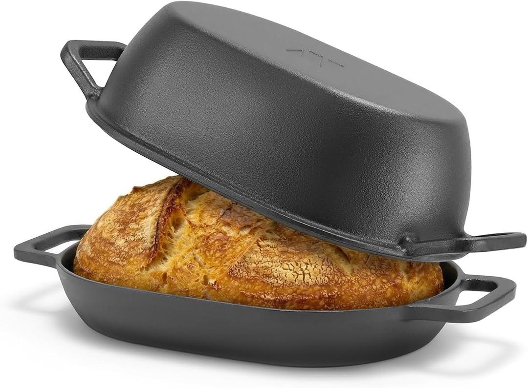 Northriver Casting 12"x8" Oval Cast Iron Dutch Oven for Bread BakingPre-Seasoned Combo Cooker with Lid, Perfect for Sourdough, Artisan Loaves & Family Meals,5 Qt
