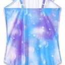 Dvenki Girls One Piece Swimsuit - Adjustable Strap, Checked Face & Mermaid Print Toddler Ruffle Bathing Suit Size 2T-10