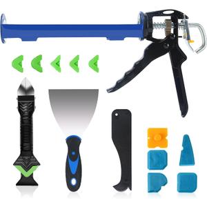 Caulk Gun Kit, Smooth Silicone Caulking Gun and Caulk Remover Tool, Sealant Finishing Tool Grout Scraper for Kitchen Bathroom Window Sink Joint, All in One with Gift Box