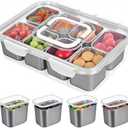 Snackle Box Container, 304 Stainless Steel Snack Containers, Portable Snacklebox for Veggie, Candy, Divided Serving Tray with Lid and Handle, 8 Compartment Fruit Platter for Party, Picnic, Travel