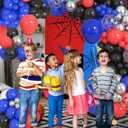 Amandir 153pcs Black Red Blue Balloon Arch Garland Kit, Different Sizes 18 12 10 5 inch Red Blue Sliver Spider Balloons for Boys Spider Theme Birthday Party Decorations
