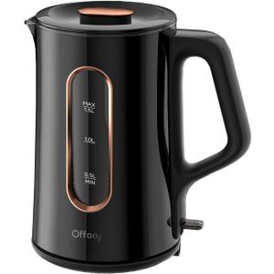 OFFACY Electric Kettle, Double Wall Glass Inner, Hot Water Boiler Heater Pot, 1.5-Liter, 1200 Watts for Fast Boiling, 53oz BPA Free, Glossy Black
