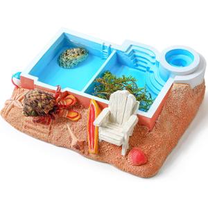 Gerrii Hermit Crab Water Bowl with Climbing Ramp, 2 Compartments Resin Hermit Crab Water Bathing Pool and Food Dish Seashell Reptile Climbing Habitat Platform for Turtles Lizard Frog Gecko Chameleons