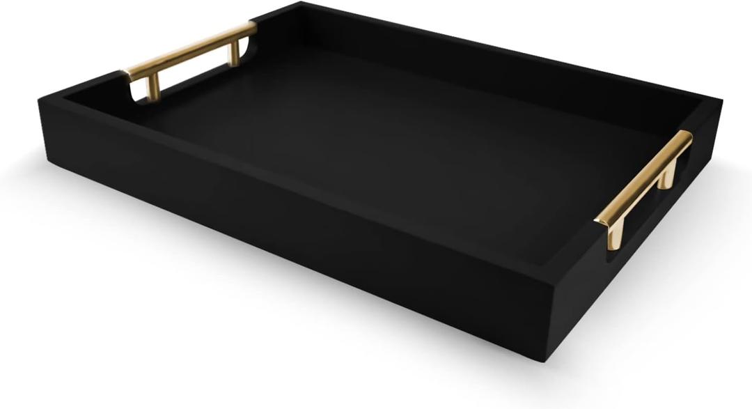 Wooden Decorative Coffee Table Tray, 16" Serving Tray with Handles, Matte Finish Decorative Tray, Ottoman Tray for Living Room, Perfume, Vanity Dresser Organizer (Carbon Black)
