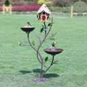 39" H Cast Iron Pedestal Bird Bath, Bird Baths for Outdoors with Metal Bird House Bird Feeder 3-in-1, Garden Yard Lawn Decor