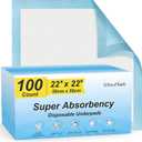 100 Count 22 x 22 Super Absorbency Disposable Underpads, Leakproof Quick Drying Disposable Pads for Baby, Puppy and Adults, Puppy Pads, Cat Pee Pads for Dogs, Potty Puppy Training Pads