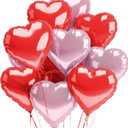 Red Rose Heart Balloons Valentines Day Heart Shaped Foil Balloon Pack of 12