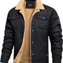 TACVASEN Men's Winter Jacket Sherpa Fleece Lined Cargo Coat Warm Thick Trucker Jacket with Multi Pockets (XX-Large, Black)