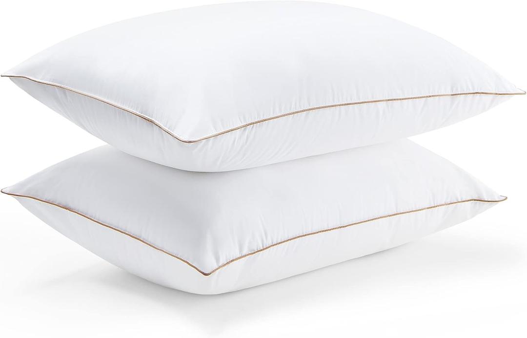puredown Goose Feathers and Down Pillows, Bed Pillows with 100% Cotton Cover, 2 Pack, King Size, 20x36 Inches (Brown)