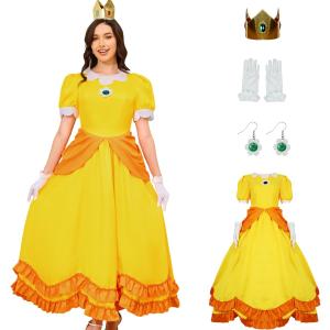 PAINEOMN Princess Dress for Women Halloween Princess Cosplay Costume Crown Earrings Gloves Set Adult Fancy Dress Suit (3X-Large)