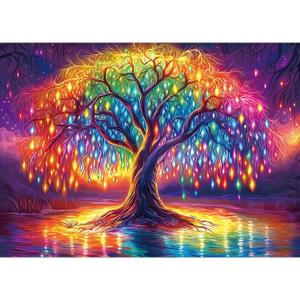 Blueforest 1000 Piece Puzzles for Adults, Neon Life Tree Puzzles for Adults, Hard Challenge Art Jigsaw Puzzle, for Gifts Xmas Birthday Party Games Family, 27.5 * 19.7 inch - Dust Free Puzzle