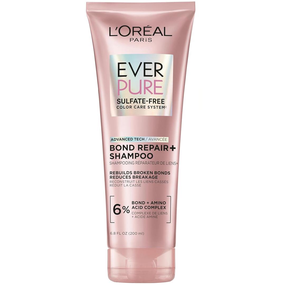 L'Oreal Paris Sulfate Free Bond Repair+ Shampoo, Hair Shampoo with Bond + Amino Acid Complex, Strengthens and Repairs Damaged or Color Treated Hair, EverPure, 6.8 Fl Oz